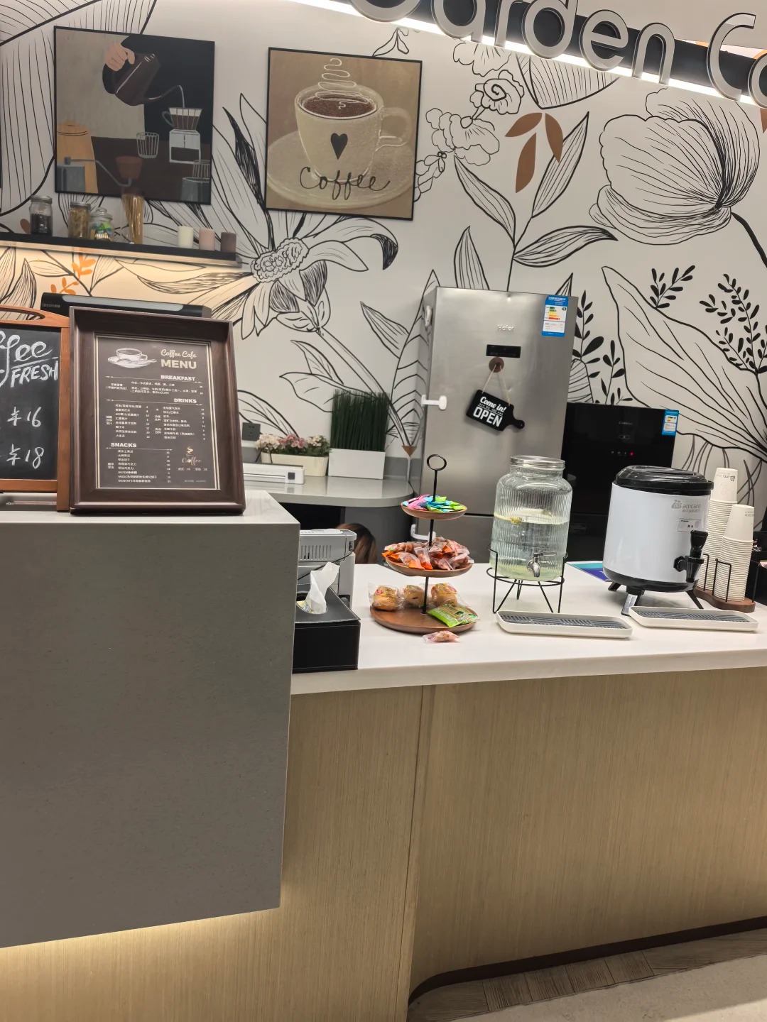 Garden Cafe coffee bar with menu and snacks